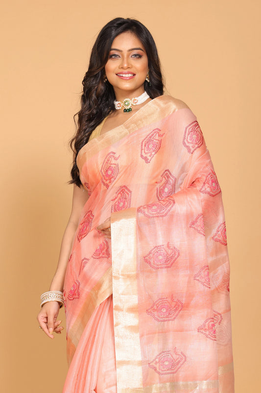 Kota Tissue Zari Embroidery Saree