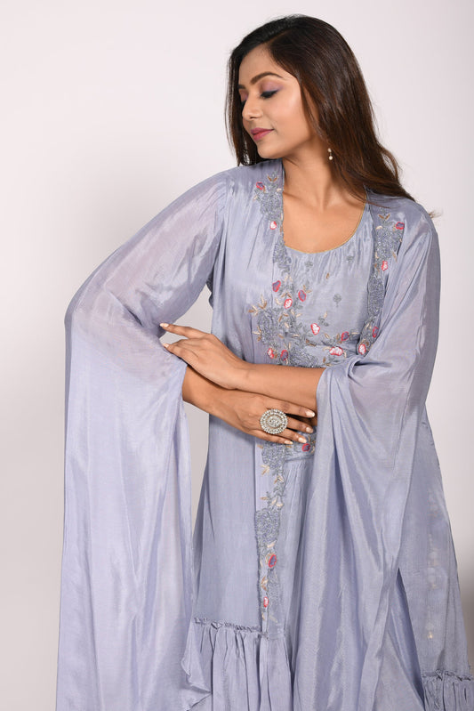 Crop Top With Long Jacket With Hand Embroidery