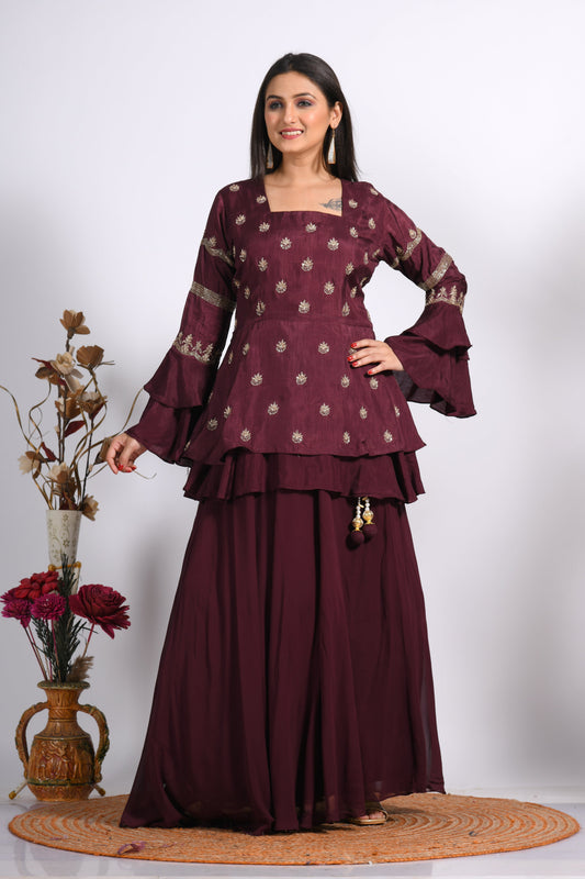 Long Jacket With Skirt And Hand Embroidery
