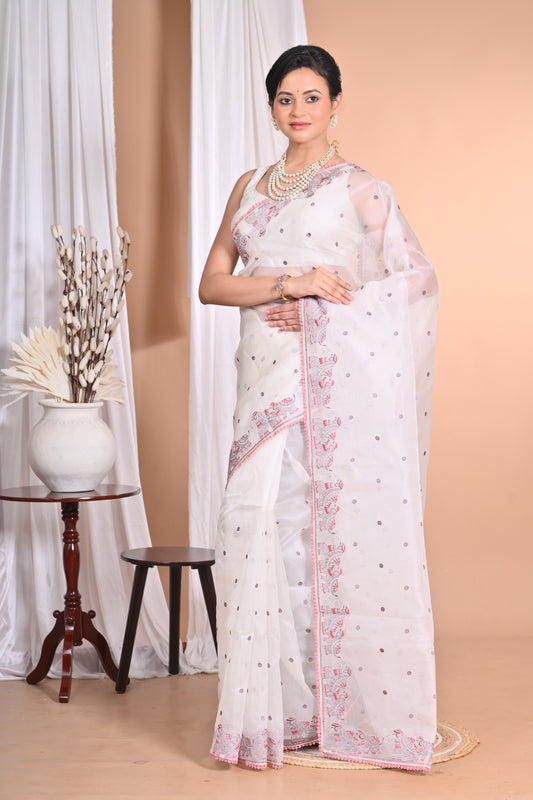 PURE ORGANZA TREAD WORK SAREE