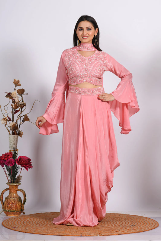 Crop Top With Dupatta With Hand Embroidery