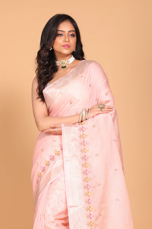 Semi Linen Embroidery Saree