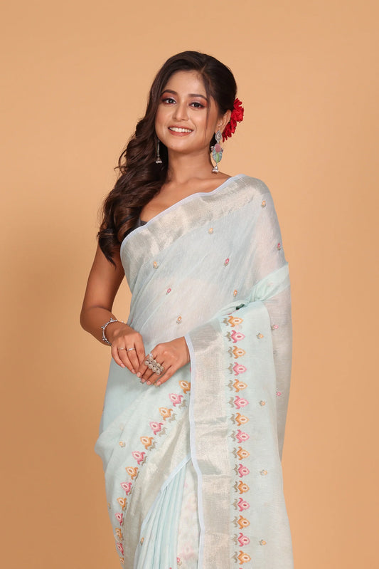 Kota Zari Striped Embroidery Saree