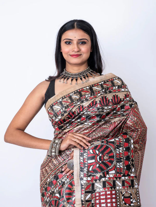 Tussar Madhubani Silk Saree