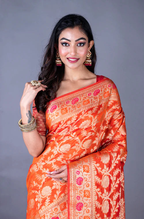 Orange Banarasi Saree