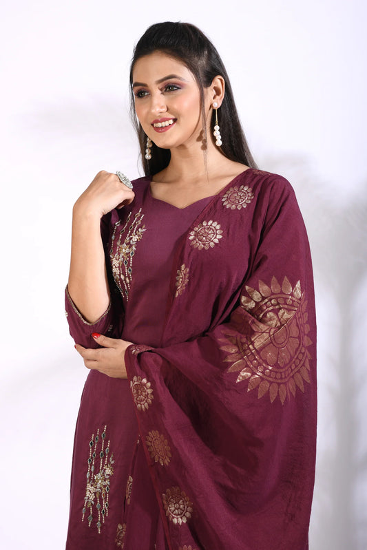 Sharara With Long Jacket And Dupatta With Hand Embroidery