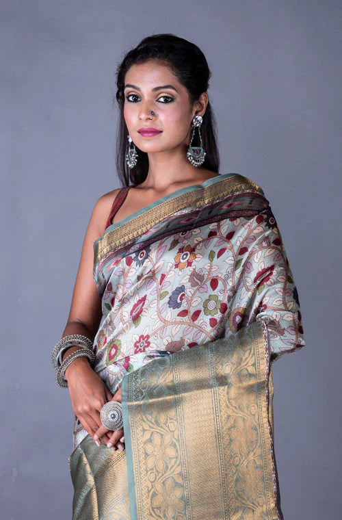 Heavy Zari Border With Digital Print Saree