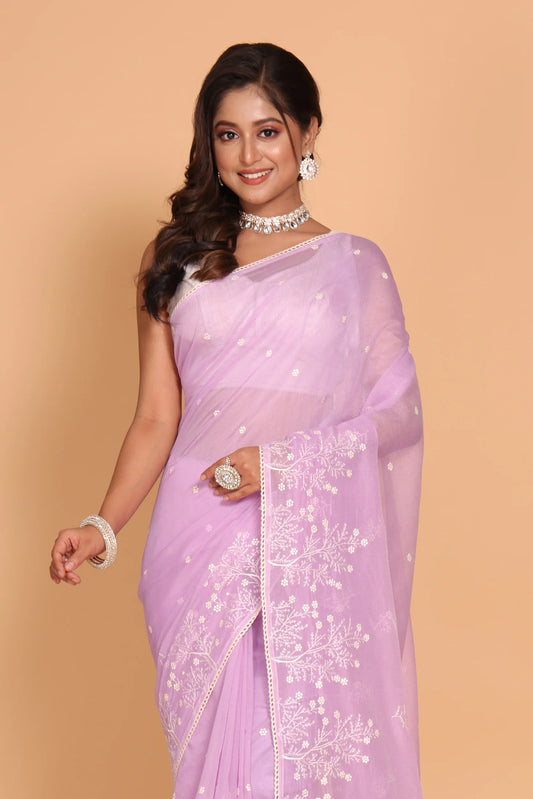 Supernet Cotton Embroidery Saree