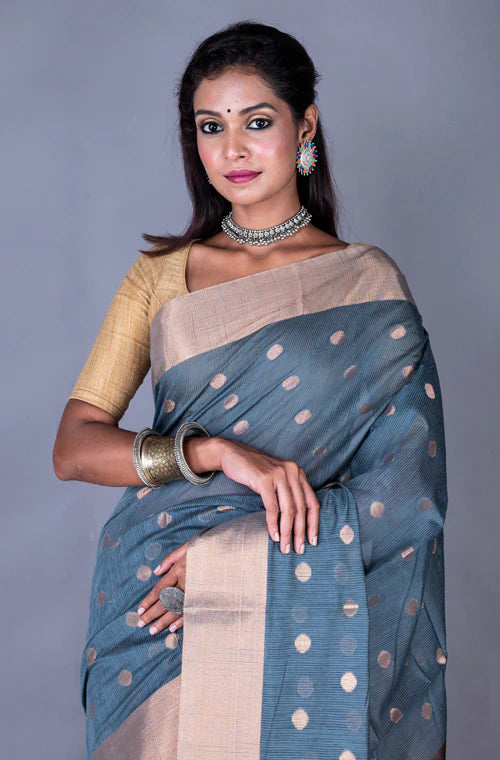 Chanderi Silk Kota Zari Border Buti Saree