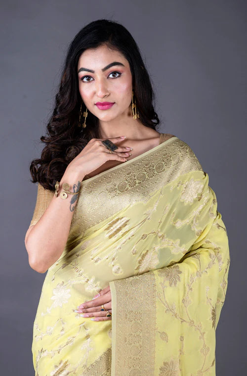 Raw Mango Yellow Woven Zari Saree