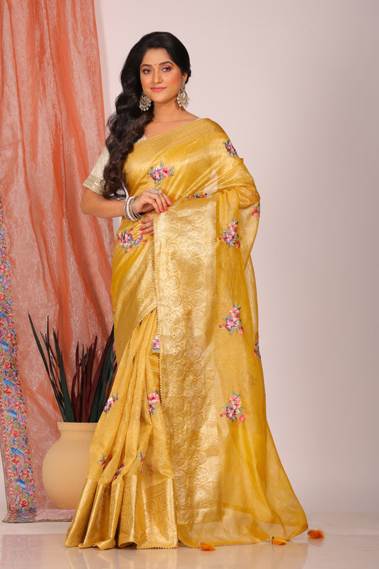 Crush Tissue Silk With Rich Border Embroidery Saree