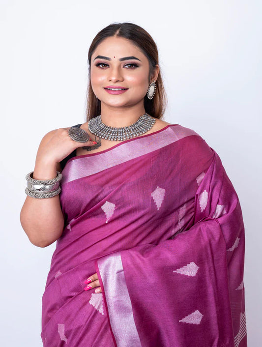 Bhagalpur Silver Zari Border Saree