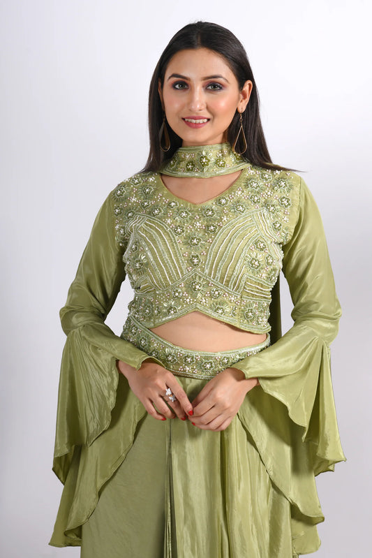 Crop Top With Dupatta With Hand Embroidery