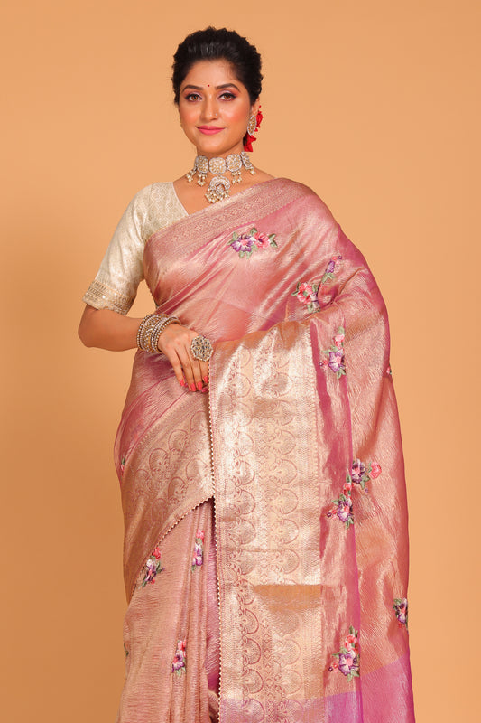 Crush Tissue Silk With Rich Border Embroidery Saree