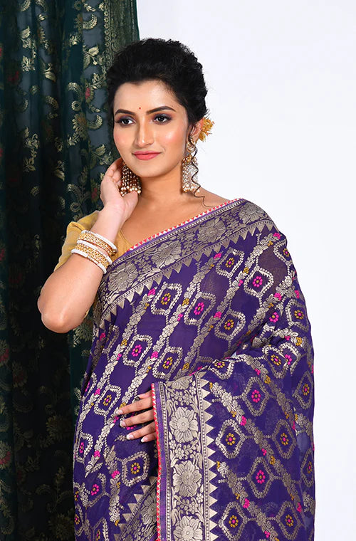 Pure Georgette All Over Zari Work Saree