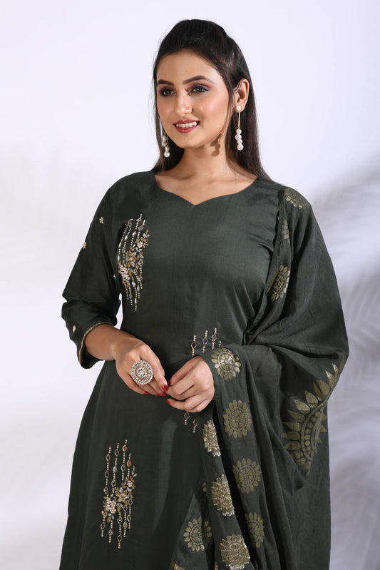 Sharara With Long Jacket And Dupatta With Hand Embroidery