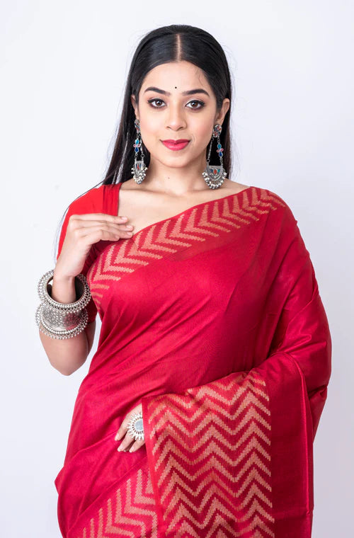 Red Striped Border Silk Saree