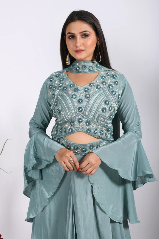 Crop Top With Dupatta With Hand Embroidery