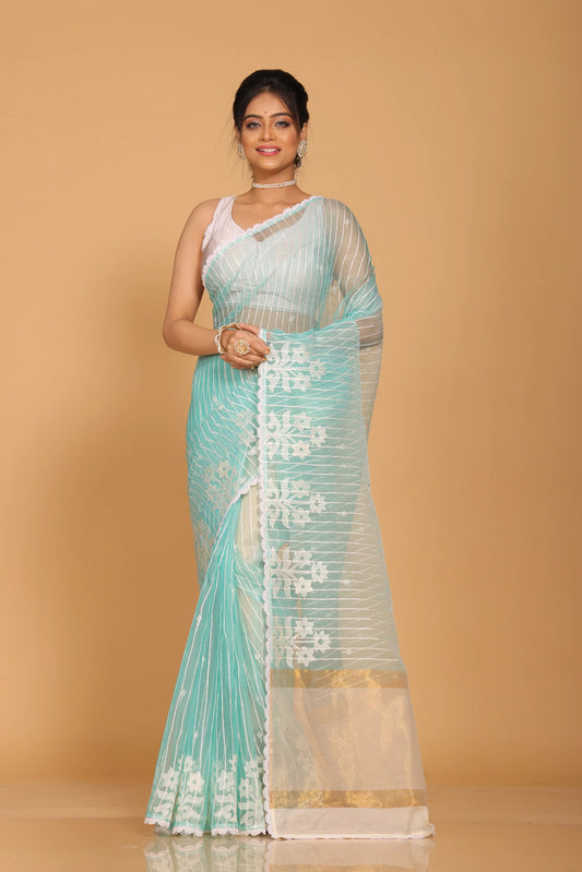 Organza Stripe Embroidery Saree