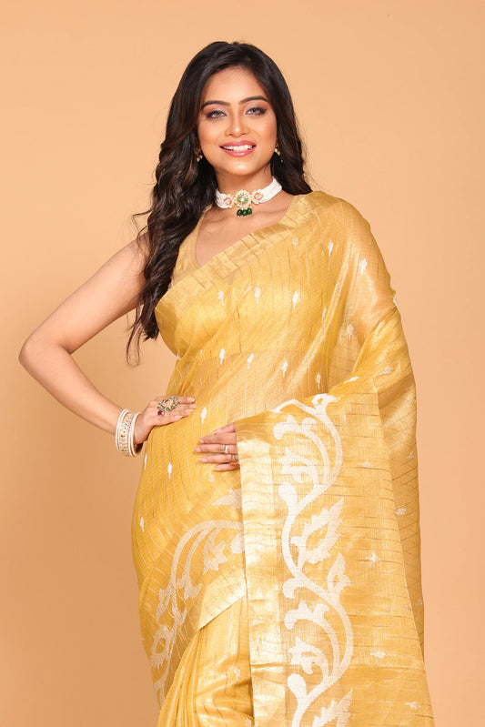 Kota Tissue Striped Embroidery Saree