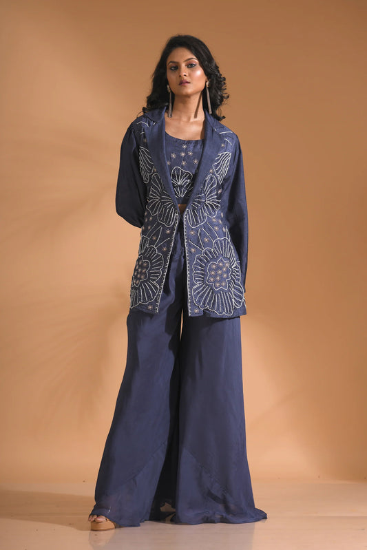 Co-ord Set With Palazzo And Long Jacket