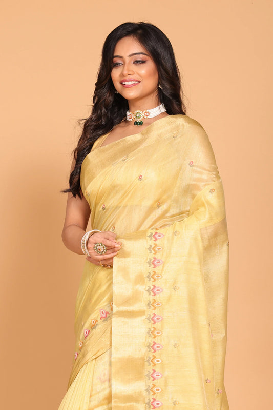 Semi Linen Embroidery Saree