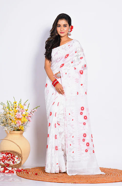 Cotton Handwoven Flower Work Saree