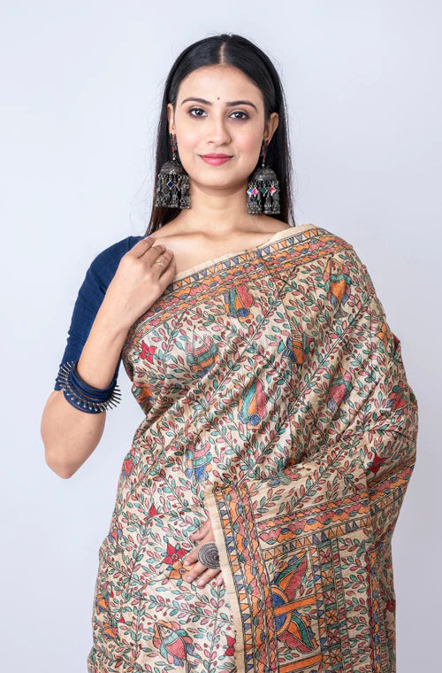 Tussar Madhubani Full Work Saree