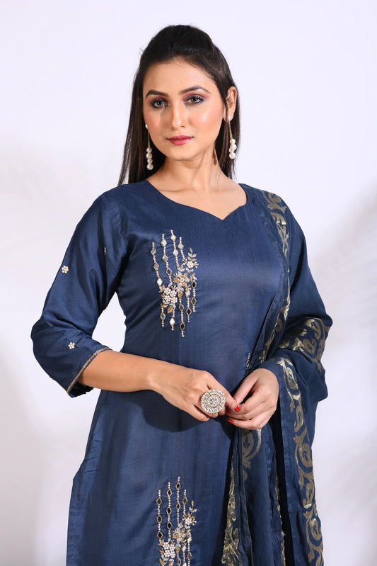 Sharara With Long Jacket And Dupatta With Hand Embroidery