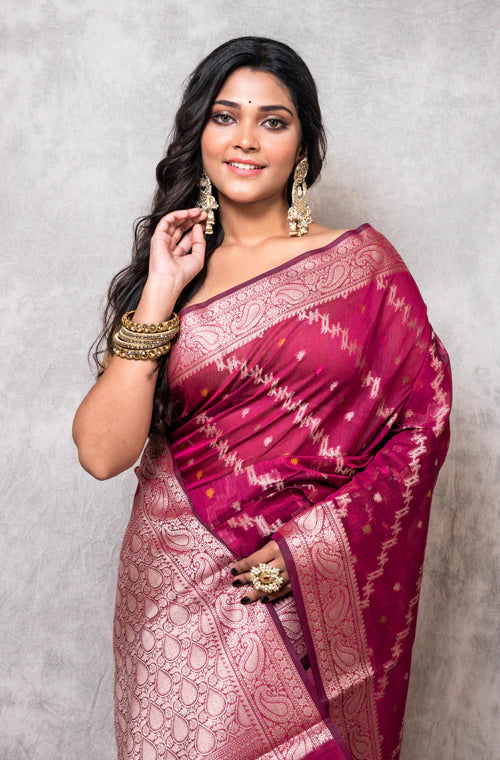 Chanderi Pink Zari Meena Buti Saree