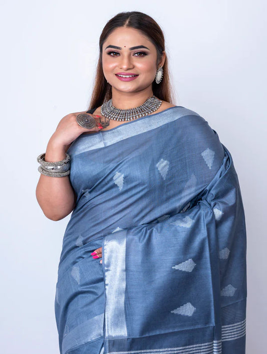 Bhagalpur Silver Zari Border Saree