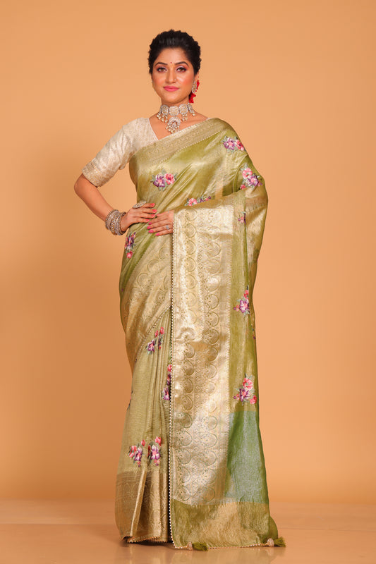 Crush Tissue Silk With Rich Border Embroidery Saree