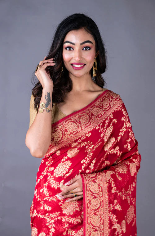 Georgette Zakat Heavy Zari Saree