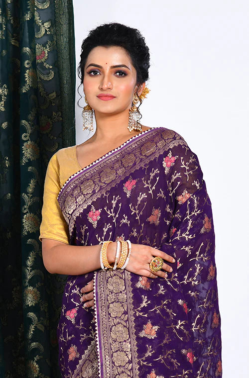 Pure Georgette All Over Zari Work Saree