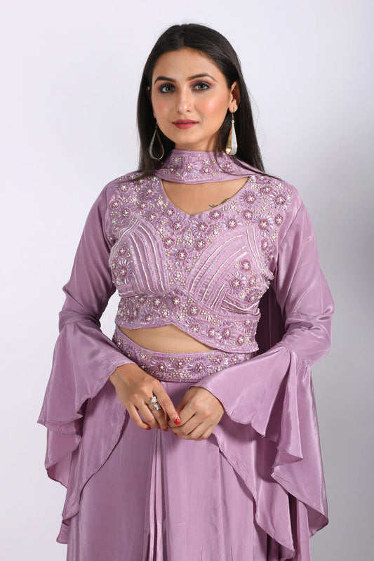 Crop Top With Dupatta With Hand Embroidery