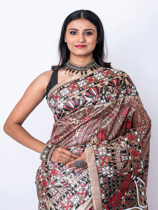 Tussar Madhubani Full Work Saree