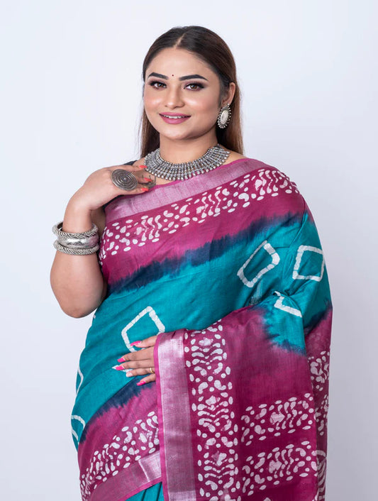 Bhagalpur Batik Print Cotton Saree