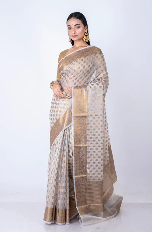 Off White Organza All Over Zari Saree