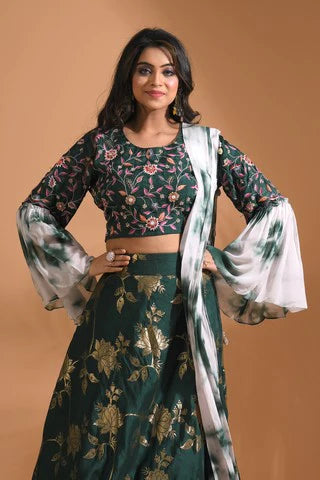 Crop Top Jaquard Shirt With Dupatta