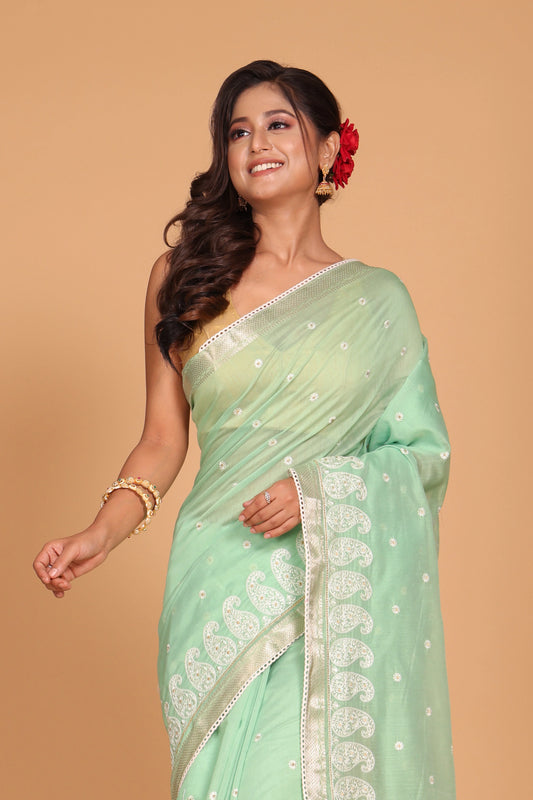 Cotton Chanderi Embroidery Saree