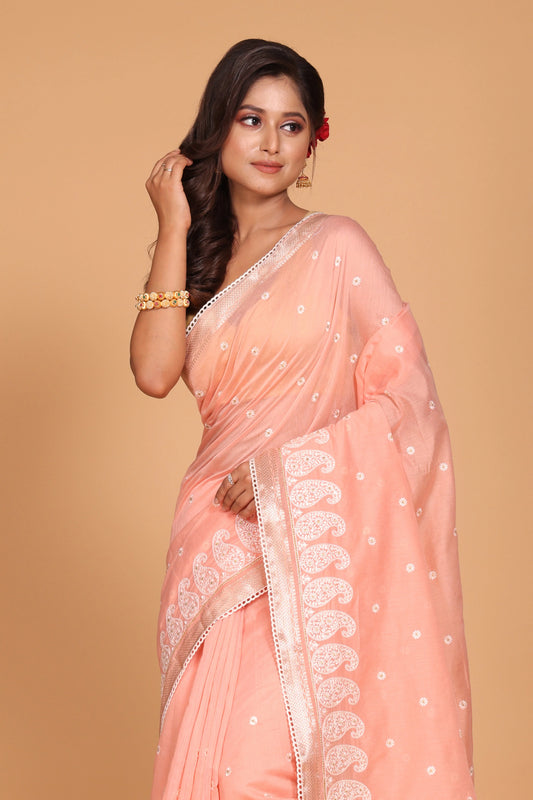 Cotton Chanderi Embroidery Saree