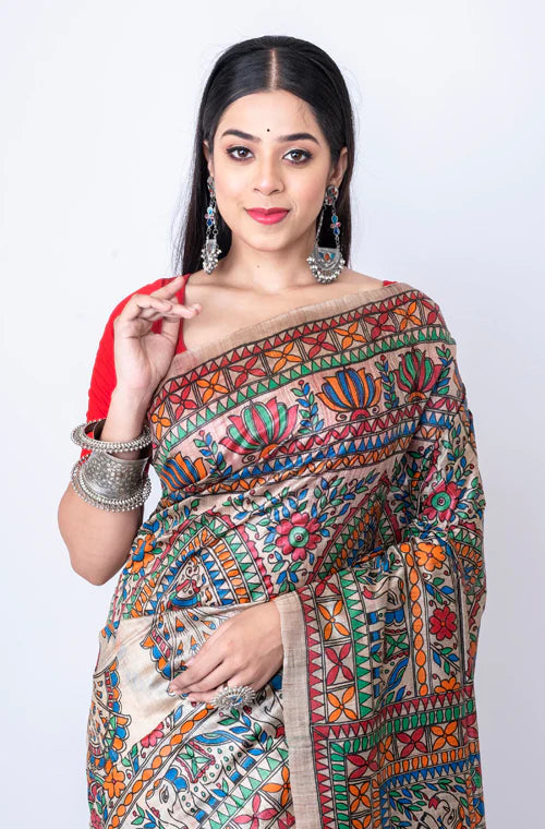 Tussar Madhubani Full Work Saree