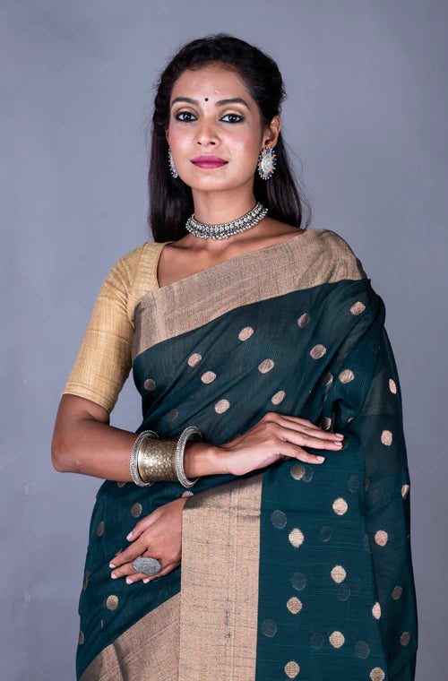 Chanderi Silk Kota Zari Border Buti Saree