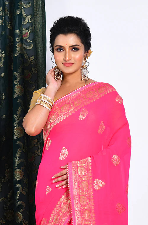 Pure Georgette Zari Work Saree