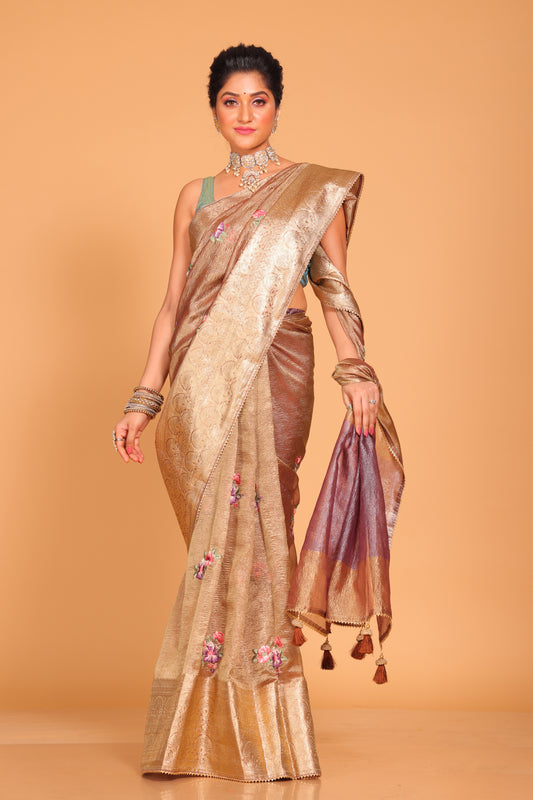 Crush Tissue Silk With Rich Border Embroidery Saree