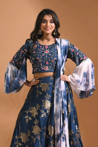 Crop Top Jaquard Shirt With Dupatta