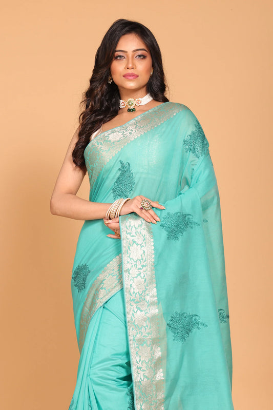 Cotton Chanderi Embroidery Saree