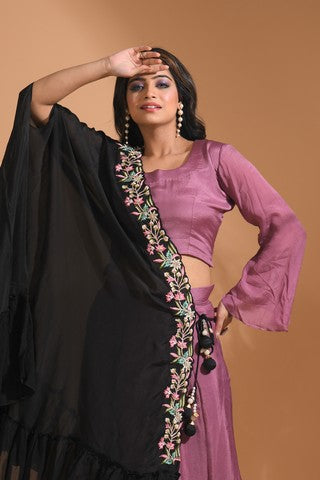 Crop Top With Dupatta And Embroidery