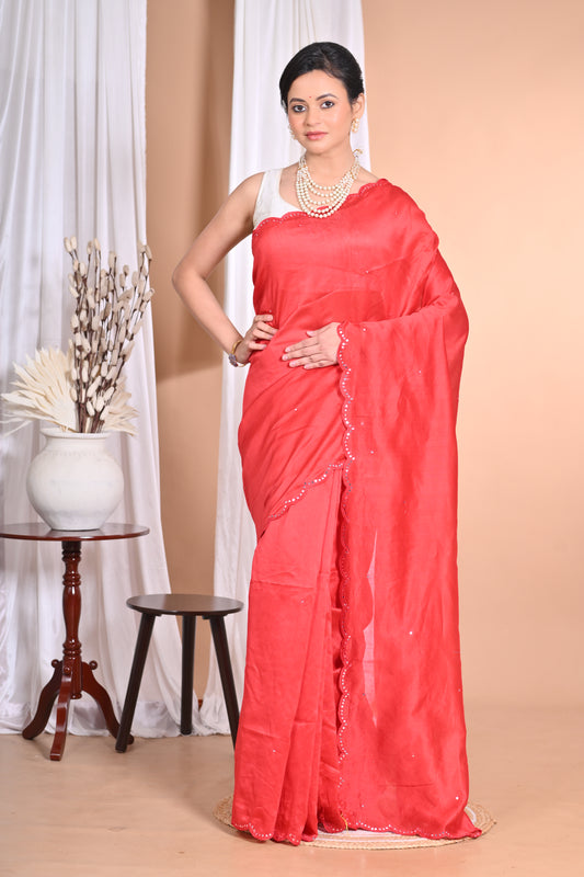 PURE CHANDERI MIRROR WORK SAREE