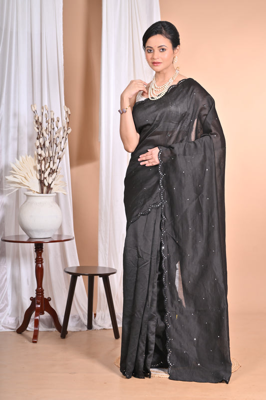 PURE CHANDERI MIRROR WORK SAREE